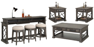 Inspired by the rustic beauty of America-'s greatest landscapes, this stunning Cocktail Table from the Sundance collection makes and eye-catching addition to a room. Its classic silhouette is highlighted with a hand-applied, multi-step finish in Smokey Gr