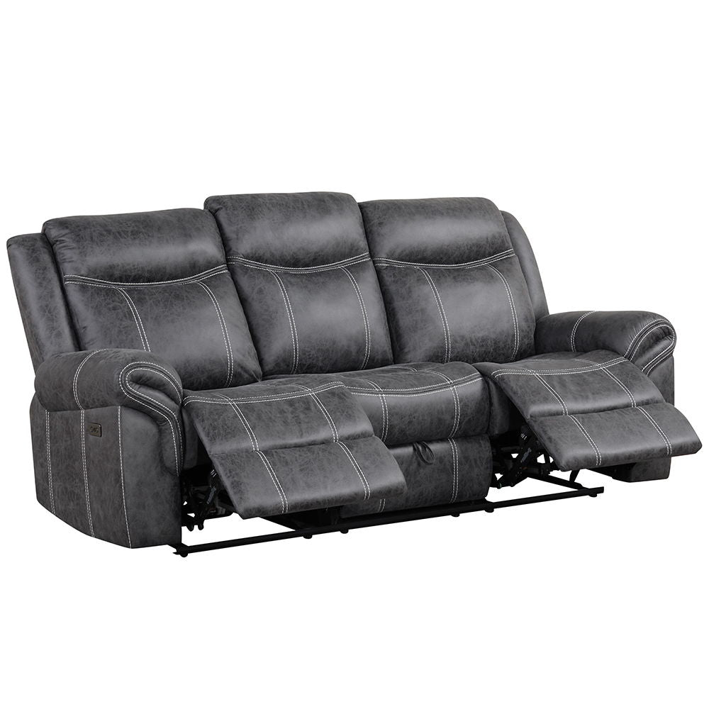 Zubaida - Power Motion With Drop Down Table - Dark Gray Polish Microfiber<br/><br/><b>Product Features</b><ul><li>Seat Construction: Pocket Coil</li><li>Tight Seat & Back Cushion</li><li>KD Back</li><li>Power Motion</li><li>USB Port Included</li><li>Sofa 