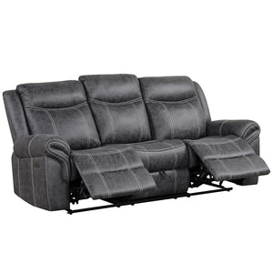 Zubaida - Power Motion With Drop Down Table - Dark Gray Polish Microfiber<br/><br/><b>Product Features</b><ul><li>Seat Construction: Pocket Coil</li><li>Tight Seat & Back Cushion</li><li>KD Back</li><li>Power Motion</li><li>USB Port Included</li><li>Sofa 