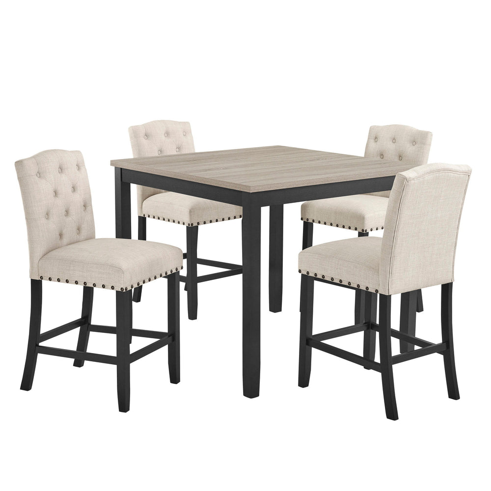 Embrace the allure of natural beauty and timeless elegance with the Daphne 5 Piece Counter Dining set. Crafted with meticulous care and attention to detail, this set features a combination of solid Rubberwood, manufactured woods, and eco-friendly decorati