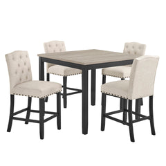 Embrace the allure of natural beauty and timeless elegance with the Daphne 5 Piece Counter Dining set. Crafted with meticulous care and attention to detail, this set features a combination of solid Rubberwood, manufactured woods, and eco-friendly decorati