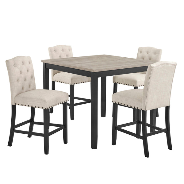 Embrace the allure of natural beauty and timeless elegance with the Daphne 5 Piece Counter Dining set. Crafted with meticulous care and attention to detail, this set features a combination of solid Rubberwood, manufactured woods, and eco-friendly decorati