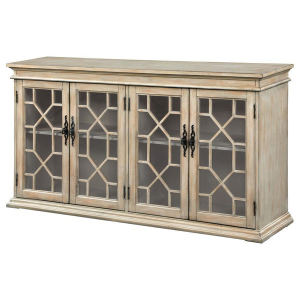 Kiara - 4-Door Wood Lattice Storage Accent Cabinet - Light Honey