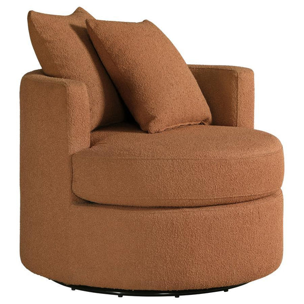 Capture the essence of stylish versatility with a modern swivel accent chair. Perfect for living room or den, it-'s a compact silhouette with a round frame and pocket coil springs in its foam seat cushion, creating incredible comfort for lounging or enter