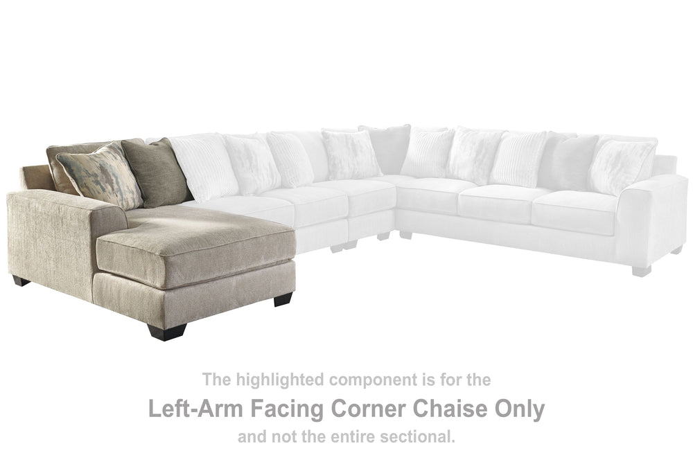 This left-arm facing corner chaise is made with polyester upholstery. Pairs with other items in the series to make a sectional.<br><br><b>Additional Dimensions</b><br><ul><li>Arm height: 26-"</li><li>Leg height: 3-"</li><li>Minimum width of doorway for de