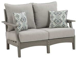 Itâ€™s the dawn of a new day for gray. Embrace the style trend with this outdoor loveseat. Crafted of HDPE material that combines the exceptional durability and weather resistance you need with the â€œwood lookâ€ you love, this comfortably cushioned love