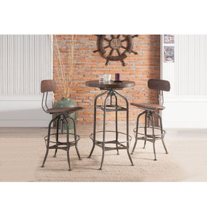 Smart and sleek, the Kaeso bar table with adjustable height offers a world of stylish versatility. The industrial look with swivel corkscrew mechanism looks totally urban chic with a warm walnut wood finish and metal frame in gunmetal color. Add a unique 