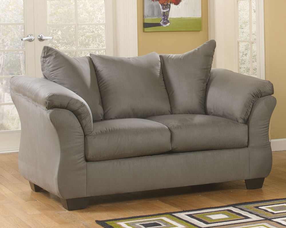 Talk about fine lines and great curves. Thatâ€™s the beauty of this standout loveseatâ€”made to suit your appreciation for clean, contemporary style. A striking flared frame, comfy pillow top armrests and an ultra-soft upholstery that holds up to everyday