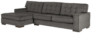  this sectional in charcoal gray velvet is so on point. Brilliantly simple box cushions and wide track arms are outlined with distinctive flange welting for a high-design aesthetic. Tufted c
