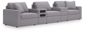 Looking cool and contemporary is great. But when it comes down to it, youâ€™re all about low-maintenance lounging. With the performance fabric on this sectional with audio system, cleaning spills is a breeze. Its customizable modular design caters to your