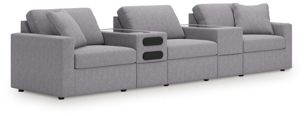 Looking cool and contemporary is great. But when it comes down to it, youâ€™re all about low-maintenance lounging. With the performance fabric on this sectional with audio system, cleaning spills is a breeze. Its customizable modular design caters to your
