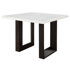 Edwyn - Counter Height Table - White Natural Marble Top & Espresso Finish<br/><br/><b>Product Features</b><ul><li>Square Counter Height Dining Table</li><li>Marble Top</li><li>Fixed Table Top</li><li>Double U-Shape Base w/Beveled</li></ul><br/>