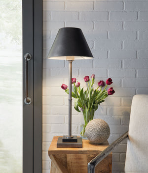  this table lamp blends mid-century design with sleek contemporary finishes to illuminate your space in a cool