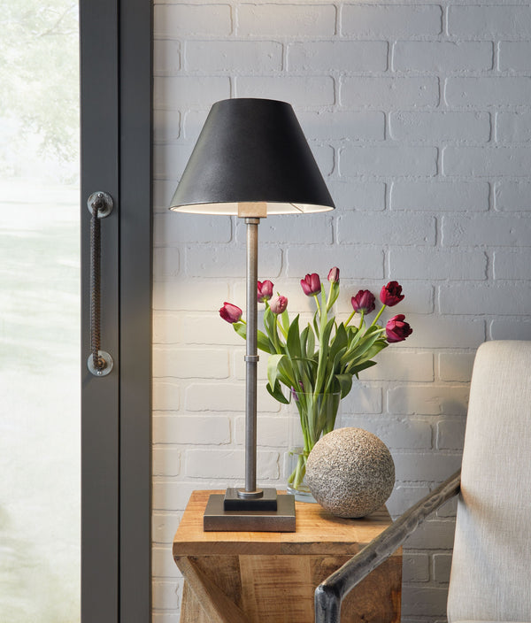  this table lamp blends mid-century design with sleek contemporary finishes to illuminate your space in a cool