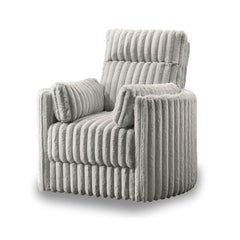 The Embrace Swivel Living Room Accent Chair in gray combines comfort and style with practical functionality. Upholstered in 100% gray polyester fabric with a soft, blanket-like texture, this chair is designed for ultimate relaxation. It includes one swive
