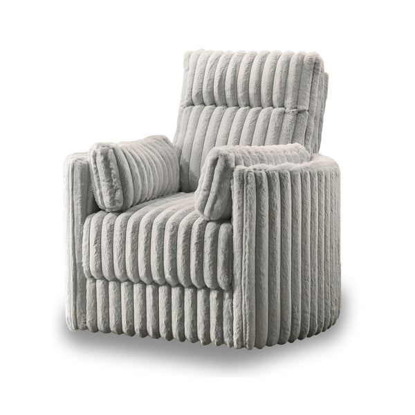 The Embrace Swivel Living Room Accent Chair in gray combines comfort and style with practical functionality. Upholstered in 100% gray polyester fabric with a soft, blanket-like texture, this chair is designed for ultimate relaxation. It includes one swive
