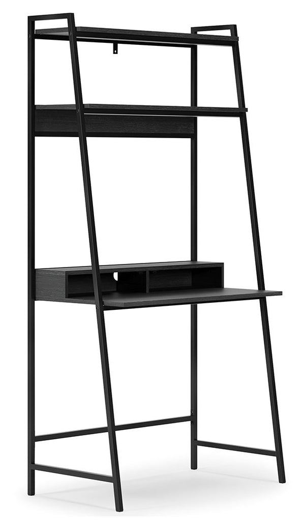 Elevate your home office with this simply sensational desk and shelf. Pairing a dark wood grain look with a black metal frame for modern appeal, the minimalistic desk provides a convenient work surface with incorporated cubby shelves (with cutout for wire