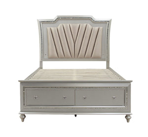 The Kaitlyn bed provides a commanding presence in any room. This contemporary storage bed features a channel tufted padded headboard and a low-profile footboard with storage drawers. Crafted with a glam look that is an ideal addition to any bedroom, the h