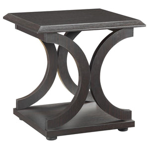 Enhance your living space with this stylish end table, designed with bold circular accents for a modern aesthetic. The cappuccino finish provides a rich, warm tone, while the durable engineered wood construction ensures long-lasting performance. Its scrat