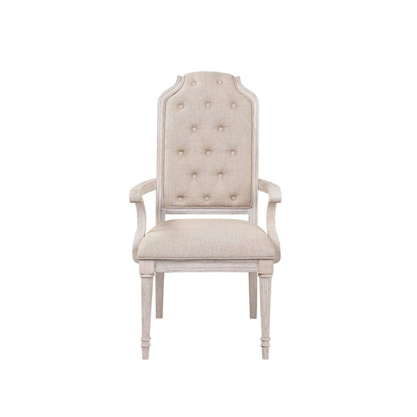 KD, Arm Chair (High Back) Stationary Seat: Standard Dining Height Padded SEAT & BACK: Fabric () _ Padded Backrest: Rolled with Wooden Trim, Button Tufted (Inside) Seat Construction: Cushion & Wooden Apron (Box Seat, Foam, Ply) Wooden Reeded-Tapered Leg Wo