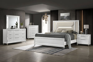 Create a cohesive and luxurious look in your bedroom with this bedroom set. Featuring a bed, nightstand, dresser, mirror, and optional chest, each piece is designed with a modern Italian aesthetic. The white finish, picture framed recessed panels, and emb