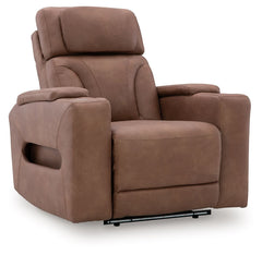 Ready to relax in style? Our luxurious power recliner doesn-'t just look fantastic â€“ it delivers creature comforts and fabulous functionality. An adjustable headrest ensures a perfect TV view no matter how far back you recline. Faux leather upholstery, 