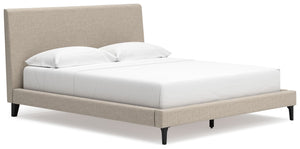 Clean-lined and contemporaryâ€”but far from starkâ€”this California king upholstered bed with roll slats is a fresh style awakening. Its sleekly simple low profile and soft gray woven fabric play perfectly with the modern aesthetic and calming mood you lo