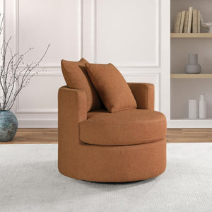  it-'s a compact silhouette with a round frame and pocket coil springs in its foam seat cushion