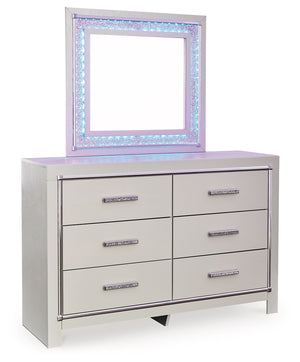 Bright, bold luxury. This dresser with mirror dazzles with its attention to detail. Your love of glamorous style is reflected in its all-over faux gator in a metallic finish, exquisitely paired with faceted chrome-tone details. Complete with LED lighting 