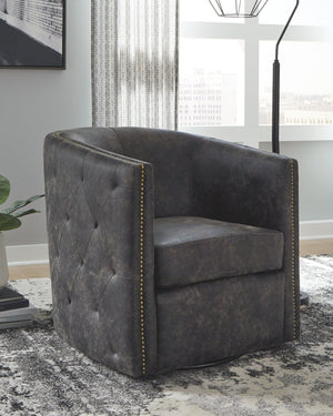Brentlow - Distressed Black - Swivel Accent Chair