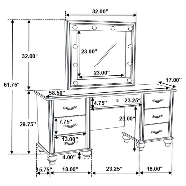 Barzini - 7-Drawer Vanity Set With Lighting - White