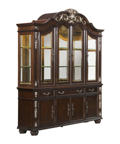 The Royal Classics Maximus 2-Piece China Buffet Base and Top in cherry is a stunning blend of heirloom-quality craftsmanship and timeless design. Meticulously crafted from solid poplar and premium birch veneers, this piece offers both lasting beauty and d
