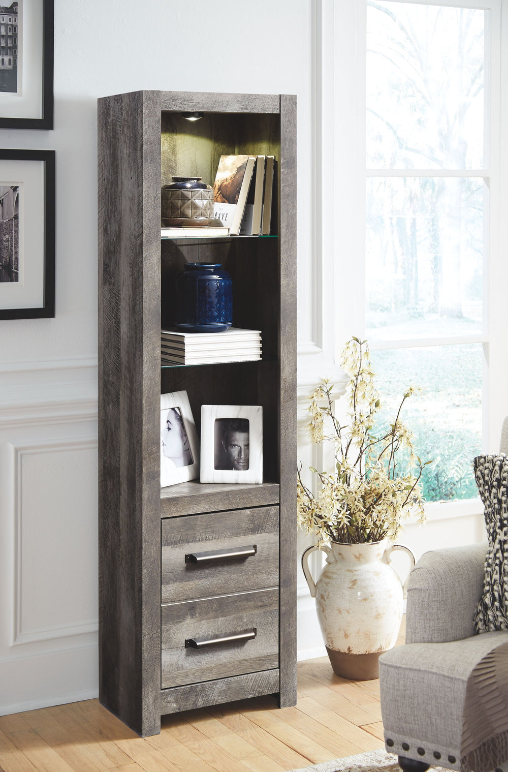 This pier is made with engineered wood (MDF/particleboard/plywood) and decorative laminate. Pairs with other items in the series to make an entertainment center.<br><br><b>Additional Dimensions</b><br><ul><li>Assembled entertainment center: 0-"</li><li>Me