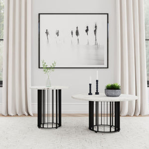 Haven - Round Genuine White Marble Top End Side Table - Black