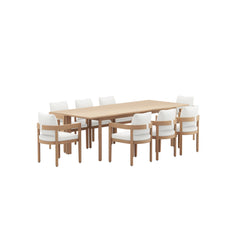 The Wesley 9-Piece Wood Patio Dining Set brings together comfort, durability, and style to create a warm, inviting space for outdoor gatherings. This set includes an extendable dining table and eight cushioned chairs, all crafted from FSC-certified Acacia