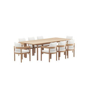 The Wesley 9-Piece Wood Patio Dining Set brings together comfort, durability, and style to create a warm, inviting space for outdoor gatherings. This set includes an extendable dining table and eight cushioned chairs, all crafted from FSC-certified Acacia