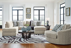 This set caters to your need for contemporary comfort. Itâ€™s decked out in feel-good fabric in a versatile hue. Family-friendly and ideal for hosts with the most, two chaises give more people the space the sprawl out. And the chair-'s 360-degree swivel m