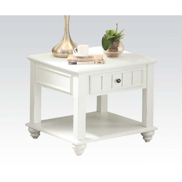 KD, Square Leg End Table w/1 Drw & Open Storage: Bottom Shelf Wooden Frame: Trim Molding KD, Wooden Bun Round Leg Drawer: GLIDE Center Wood (2/3 Ext), DT Not Included, Felt-Lined Drawer, Safety Lock Included<br/><br/><b>Product Features</b><ul><li>Square 