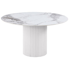 Bring polished sophistication and lasting durability to your kitchen or dining room with a modern dining table. It-'s crafted from sintered stone, a synthetic surface crafted from minerals exposed to heat to create an authentic look for white marble. Subt