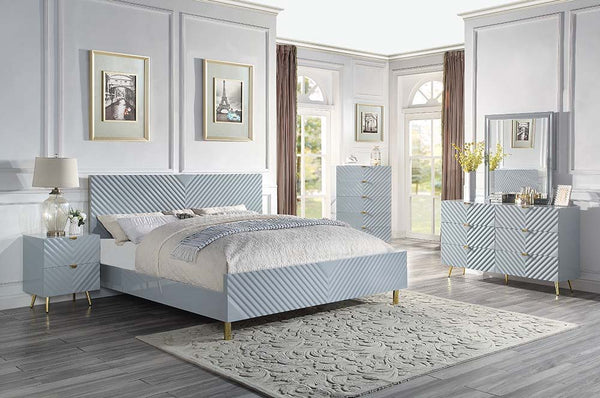 Gaines - Queen Bed - Gray High Gloss Finish