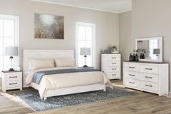 Gerridan - 6 Pc. - Dresser, Mirror, King Panel Bed, 2 Nightstands - White / Gray