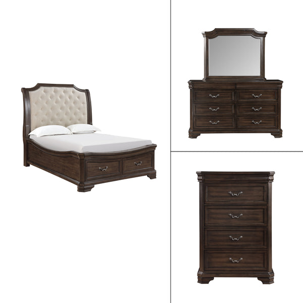 Discover the Lyndhurst 4 Piece Bedroom Set, a testament to enduring craftsmanship and timeless style. This set includes a magnificent bed, 6-drawer dresser, mirror, and 5-drawer chest, all in rich walnut brown. Crafted from solid Acacia, Acacia veneers, a