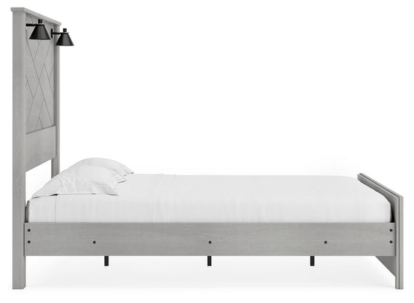 Cottonburg - Light Gray / White - Queen Panel Bed with Sconce Lights