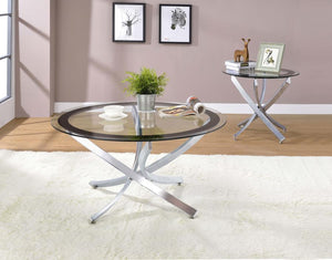 Brooke - Round Glass Top Side End Table Metal Base - Chrome