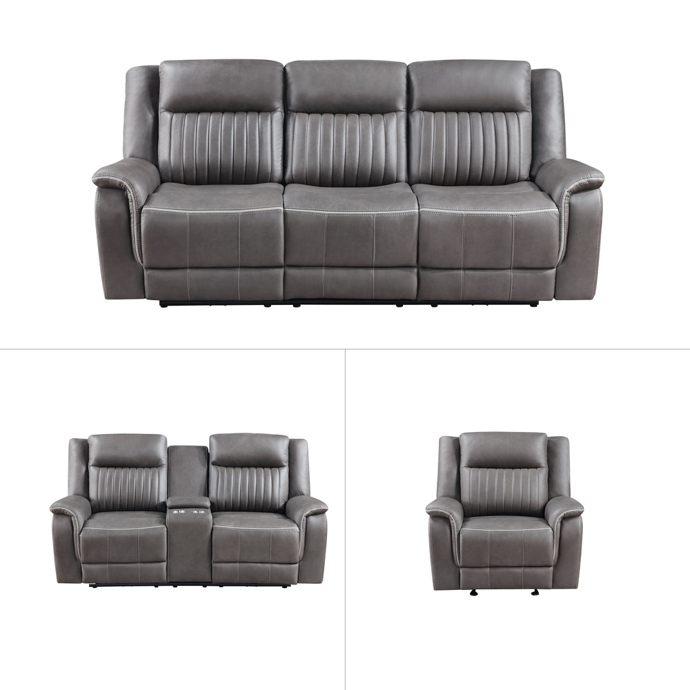 Meet the Enzo 3 Piece Motion Upholstery Collection, comprising a Reclining Sofa, Console Loveseat, and Recliner, meticulously crafted for enduring comfort and style in your living space. With hardwood and manufactured wood frames, coil spring cushions wra