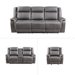 Meet the Enzo 3 Piece Motion Upholstery Collection, comprising a Reclining Sofa, Console Loveseat, and Recliner, meticulously crafted for enduring comfort and style in your living space. With hardwood and manufactured wood frames, coil spring cushions wra