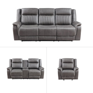 Meet the Enzo 3 Piece Motion Upholstery Collection, comprising a Reclining Sofa, Console Loveseat, and Recliner, meticulously crafted for enduring comfort and style in your living space. With hardwood and manufactured wood frames, coil spring cushions wra