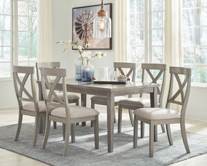 Casual lifestyle design. Dining tops are made with a durable Melamine surface with a replicated barn wood gray wood grain. Table legs feature a simple tapered leg design for timeless appeal. D291-01 soft seat â€œXâ€ back chair and D291-124 counter stool.