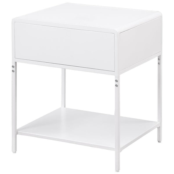 Amherst - 1-Drawer Radio Weave Rattan Metal Side Table - White