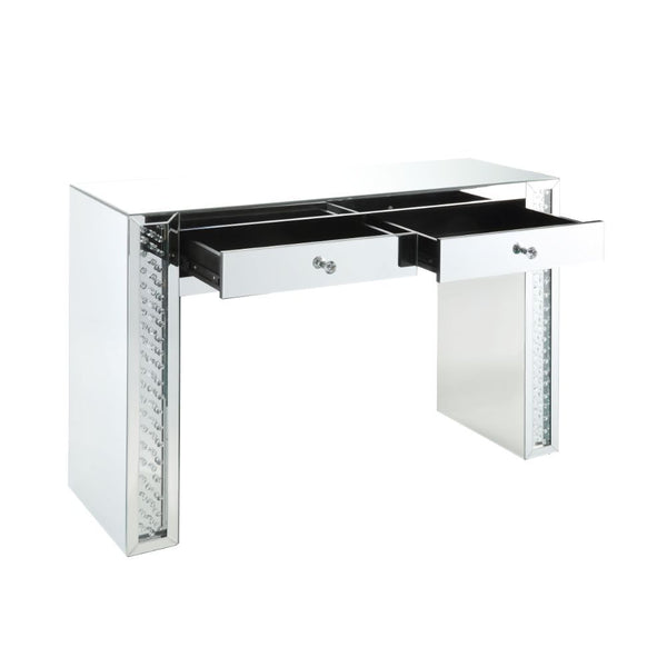  Rectangular Vanity Desk â€¢ Storage: 2 Top Drw (Open Base) â€¢ Beveled Mirrored Finish